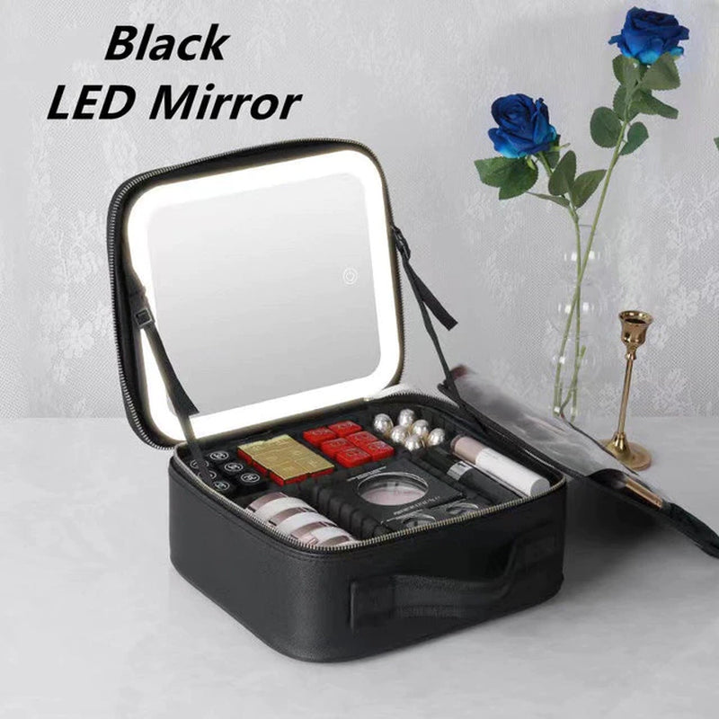 Smart LED Cosmetic Travel Makeup Bag with Mirror
