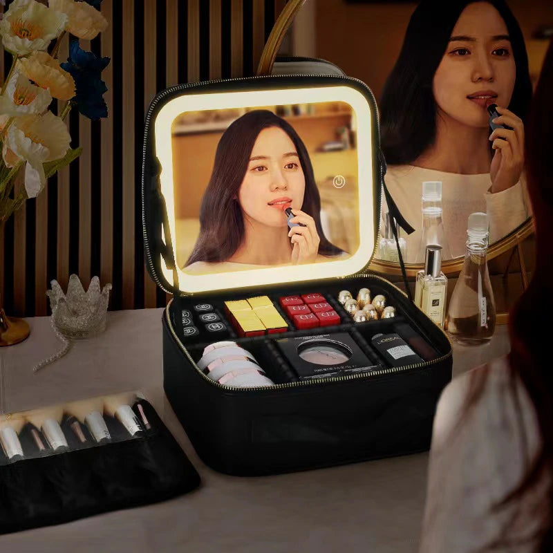 Smart LED Cosmetic Travel Makeup Bag with Mirror