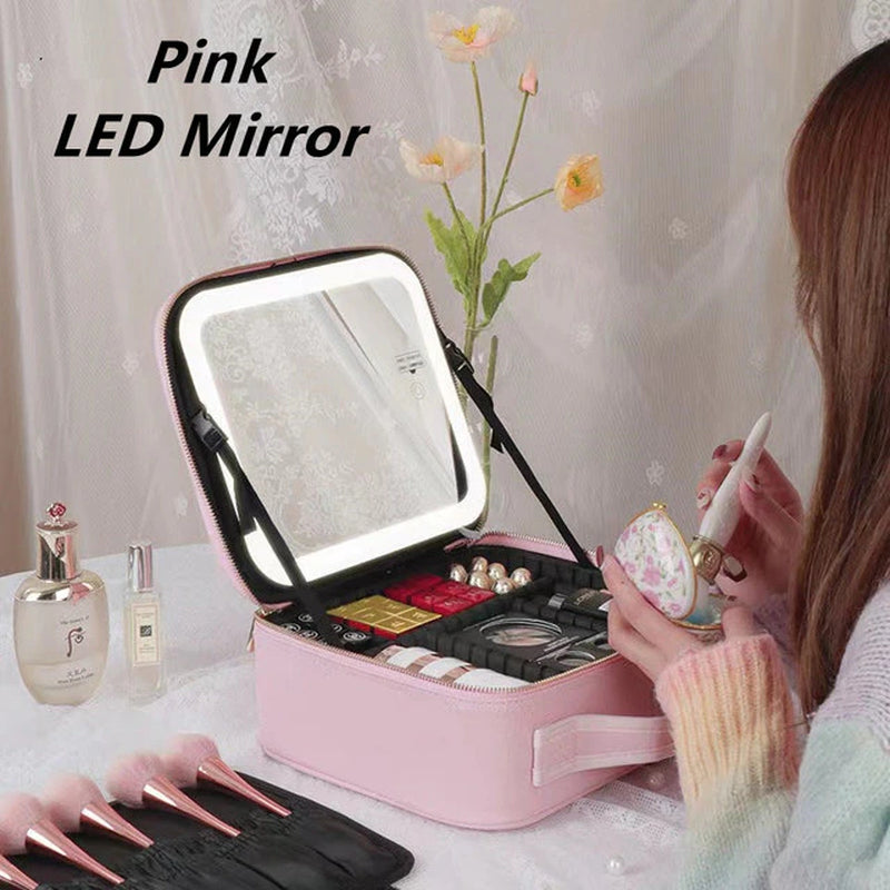 Smart LED Cosmetic Travel Makeup Bag with Mirror