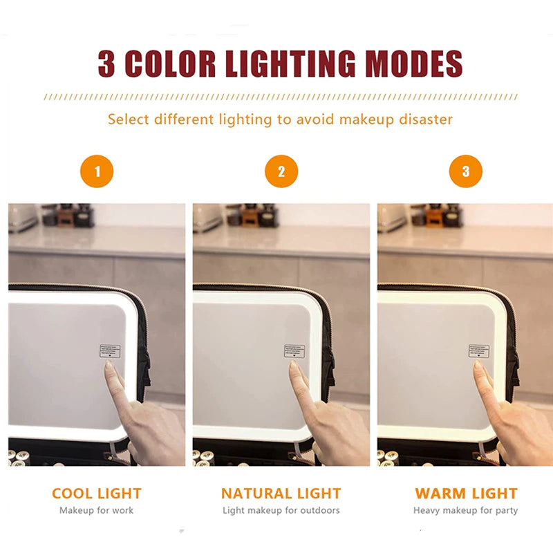 Smart LED Cosmetic Travel Makeup Bag with Mirror