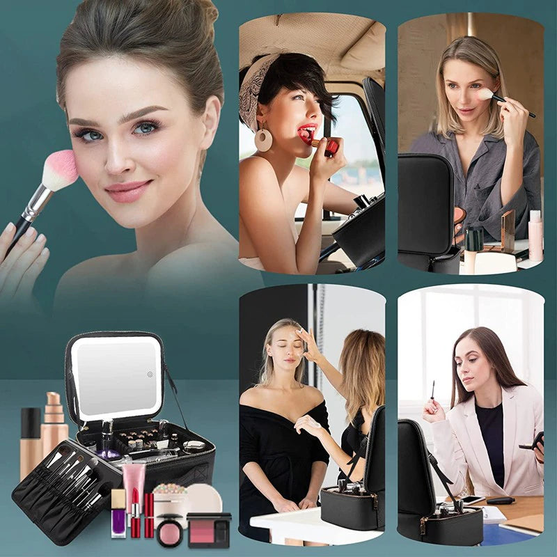 Smart LED Cosmetic Travel Makeup Bag with Mirror